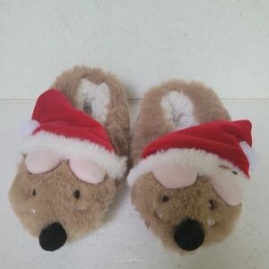 Cozy Brown Kids Slippers with Santa Hat